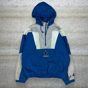 Vintage Y2K Starter Dallas Cowboys Puffer Jacket Mens L Blue White Grey Nylon
